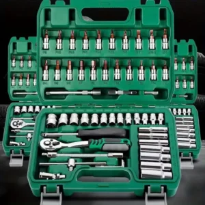 Kit avançado de reparo de carro, caixa de ferramentas verde, conjunto profissional de catraca de 46 peças, itens essenciais para manutenção de carro