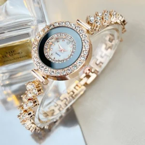 Relógio feminino com mostrador de escala de diamante, pulseira de aço simples