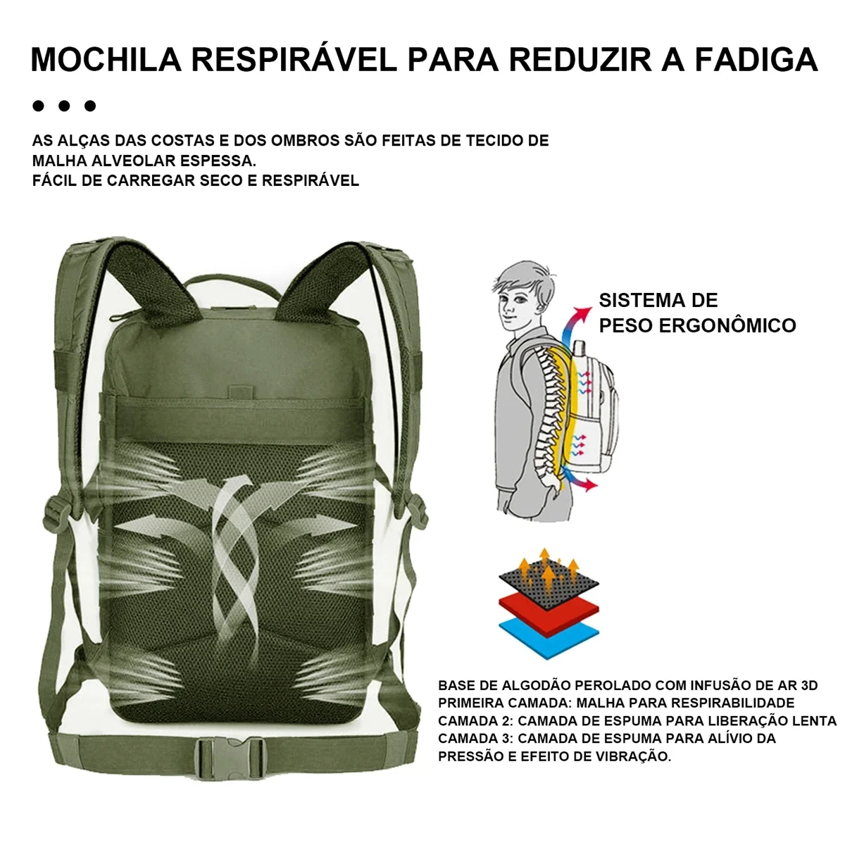 Mochila tática ao ar livre, à prova d'água, grande capacidade, - Imagem 2