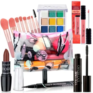 Kit c/ 7 itens Maquiagem com Necessaire e Paleta de Sombras