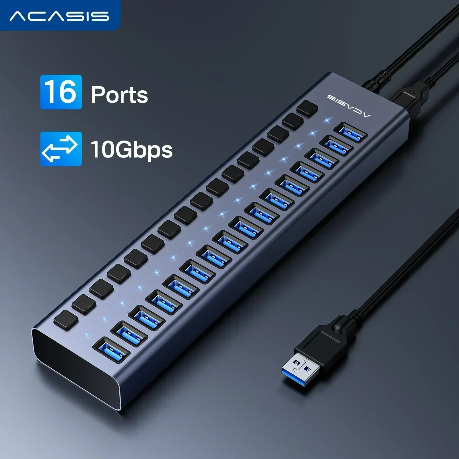 Acasis usb 3.1 hub 16 portas divisor de transferência de dados