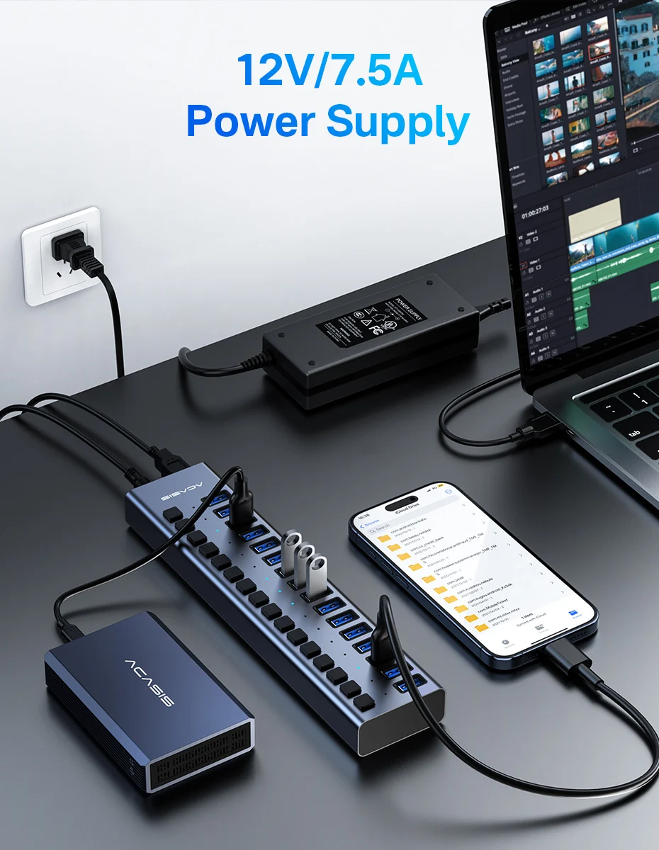 Acasis usb 3.1 hub 16 portas divisor de transferência de dados - Imagem 11